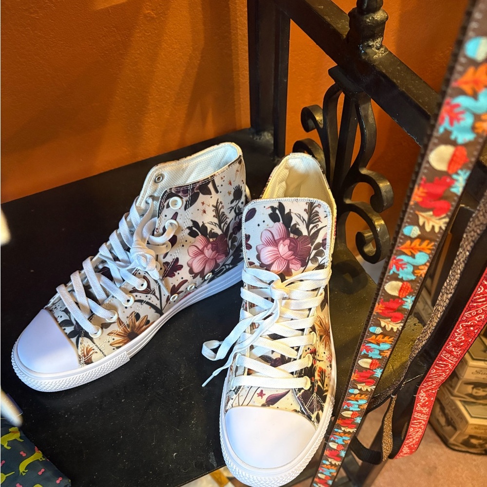 Floral Canvas High-Top Sneakers